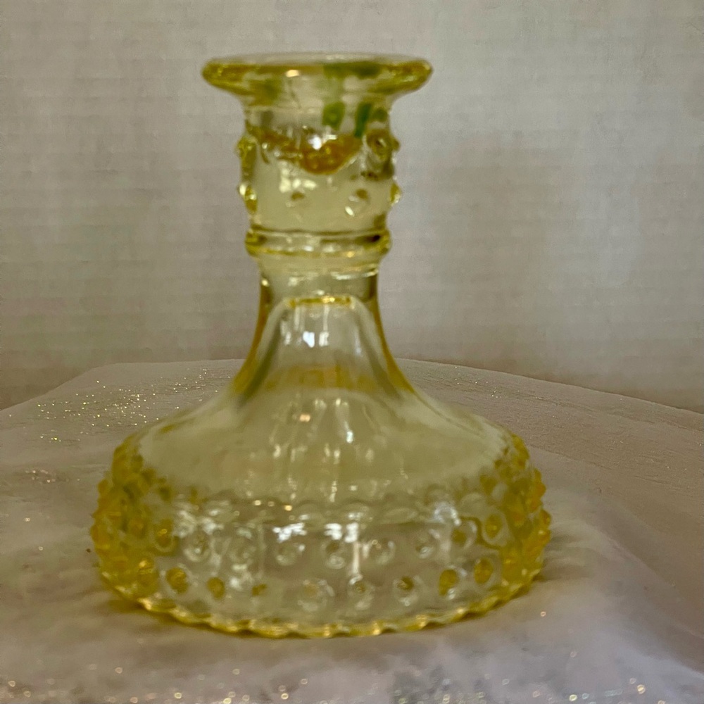 Vintage Yellow Amber
Glass Hobnail Candlestick
Holder, L.E. Smith
